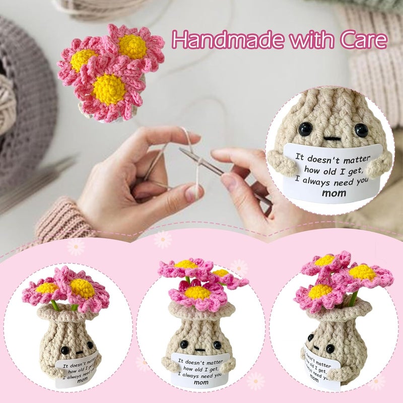 RFUYIR Gifts for Mom Positive Crochet Daisy with Message Card - I Always Need You - Handmade Knitted Plant Decor, Inspirational Gift for Women, Christmas Thanksgiving Birthday Presents for Mom - Image 4